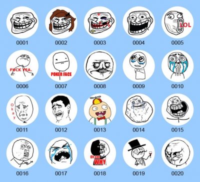 Значки "Troll Face", "Poker Face", "LOL"